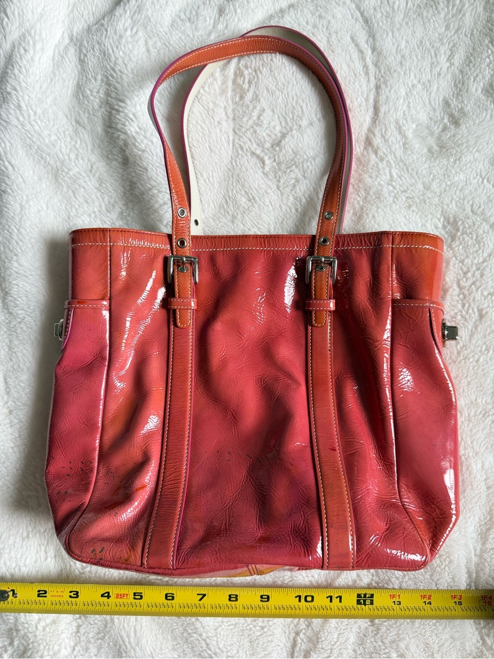 Vintage Coach Patent Leather Gallery Lunch Tote - Sunset Pink Orange Ombré Y2K